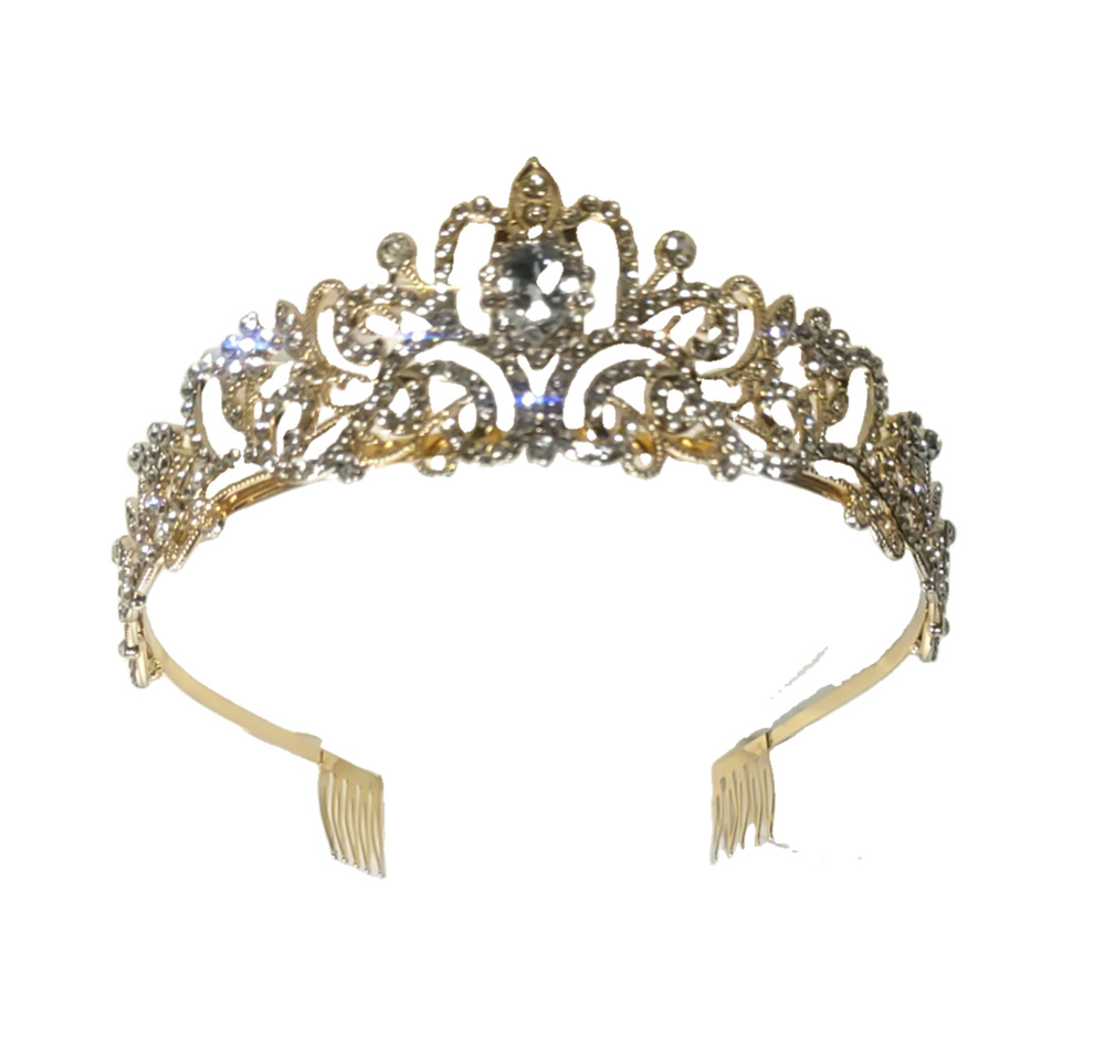 Crown Tiara Gold Tone Rhinestone Sparkle Elegant Princess Queen Wedding Cosplay